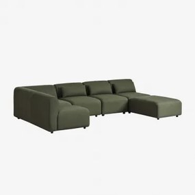 Sofá Modular De Canto De 5 Peças Com Puff Fogler Tecido Pele De Borrego Verde Sálvia - Sklum
