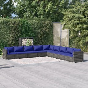 vidaXL 9 pcs conjunto lounge de jardim c/ almofadões vime PE cinza