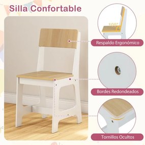 Conjunto de secretaria e cadeira infantil com estante, gaveta, armário, quadro de cortiça e banco com encosto inclinado 109,5 x 48 x 100,5 cm Natural