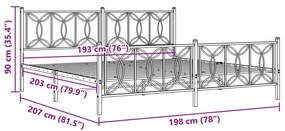 Estrutura de cama com cabeceira e pés 193x203 cm metal preto