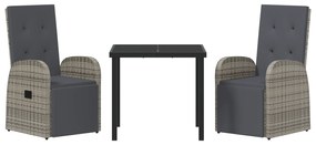 Conjunto de Jantar de Jardim 3 Peças com Almofadas Cinza Rattan PE
