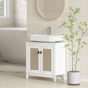 HMóvel para Lavatório (NÃO INCLUIDO) Pousar com 2 Portas de Vime PE 2 Prateleiras e Sistema Anti-Tombo para Casa de Banho 60x30x30 cm Branco