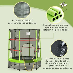 HOMCOM Trampolim Infantil Ø107 cm Trampolim para Crianças de 3-6 Anos com Rede de Segurança Carga 45 kg para Interior Ø140x160 cm Verde