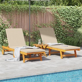 Espreguiçadeiras com Rodas vidaXL 2 pcs com Mesa e Almofada em Madeira