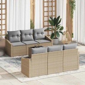 vidaXL Conjunto de Sofás de Jardim de 7 Peças com Almofadas Bege Poli Rattan