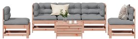 6 pcs conj. lounge jardim c/ almofadões madeira douglas maciça