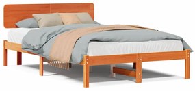 Cama com Cabeceira Marrom Encerada 120 x 190 cm em Madeira de Pinho Só