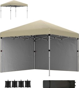 Tenda de jardim pop-up 297C x 297L x 288A cm, dobrável, com altura ajustável, proteção UV 30+, 2 paredes laterais e saco de transporte incluído bege