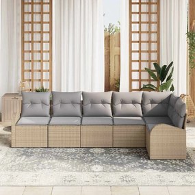 Conjunto de Sofá de Jardim com Almofadas Bege de Rattan Poliéster de 6