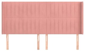 Cabeceira cama c/ abas veludo 163x16x118/128 cm rosa
