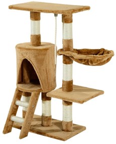 PawHut Árvore para gatos  com  Corda de Brincar Placa de Madeira e Revestido de Pêlo- Castanho - 30x55x96cm