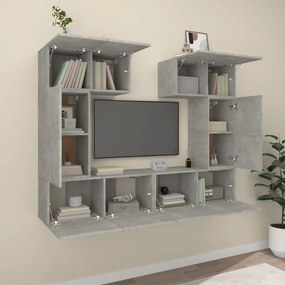 Conjunto móveis de TV 6 pcs madeira processada cinzento cimento