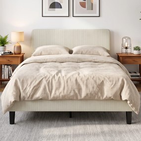 Estrutura de Cama de Casal (COLCHÃO NÃO INCLUIDO), 194 x 147 x 107 cm, Cabeceira Ajustável, Cinzento-Claro