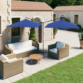 vidaXL Guarda-sol de jardim duplo c/ poste de aço 600x300cm azul-ciano