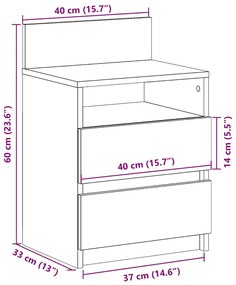 Mesa de cabeceira com 2 gavetas 40x33x60 cm cinzento sonoma