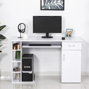 Secretária para escritório com prateleiras abertas Gabinete Suporte para CPU e bandeja removível 120x60x74 cm Branco
