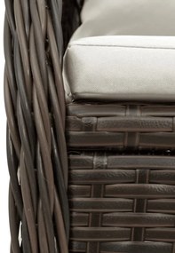 9 pcs conjunto jantar p/ jardim c/ almofadões vime PE castanho