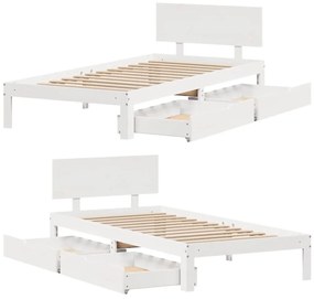 Estrutura de cama com gavetas 75x190 cm pinho maciço branco
