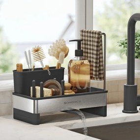 Organizador para lava-louças 12,7 x 24,7 x 23 cm com suporte para esponjas e escovas em Preto e prateado