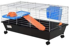 PawHut Gaiola para Roedores Pequenos com Rodas Habitat para Furões Porquinho da India com Comedouro Bebedouro Rampa 89x44x43cm Preto | Aosom Portugal