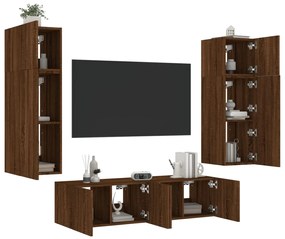vidaXL 6 pcs móveis parede p/ TV LEDs deriv. madeira carvalho castanho