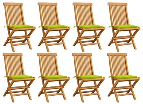 vidaXL Cadeiras jardim c/ almofadões verde brilhante 8 pcs teca maciça