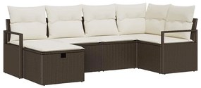 Conjunto de Sofá de Jardim com 6 Peças e Almofadas de Rattan Poliméric