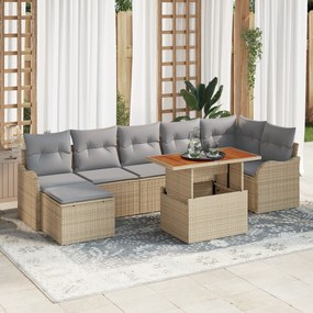 Conjunto de Sofá de Jardim vidaXL de 8 Peças com Almofadas Bege em Rattan Poliéster