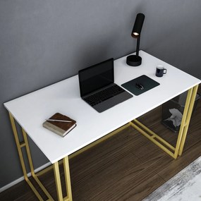 Secretária de Estudo Kane - Dourado e Branco - 120x60x74.8 cm