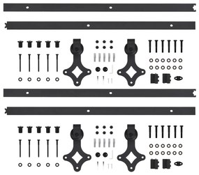 Kits de ferragens para porta deslizante 2 pcs 200 cm aço preto