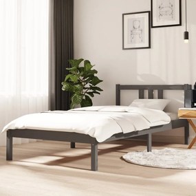 vidaXL Estrutura de cama solteiro 90x190 cm madeira maciça cinza