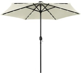 vidaXL Guarda-sol jardim luzes LED/poste alumínio 270 cm branco areia