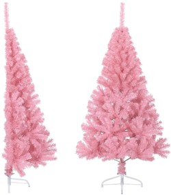 vidaXL Meia árvore de Natal artificial com suporte 120 cm PVC rosa
