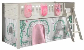 Conjunto cama alta Infantil SCOTT + cortina de brincar BIRDY + 3 bolsos de arrumação Branca