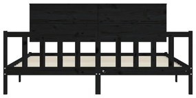 Estrutura de cama com cabeceira 200x200 cm madeira maciça preto
