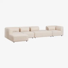 Sofá Modular Chaise Longue Esquerdo De 4 Peças Com Divã Fogler Tecido Pele De Borrego Bege Creme - Sklum