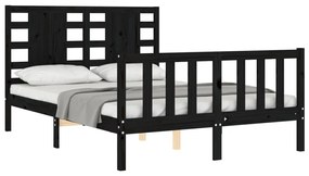 Estrutura de cama com cabeceira 140x190 cm madeira maciça preto