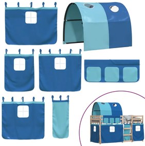 Beliche com cortinas 90x190 cm madeira de pinho maciça azul