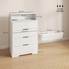 Cómoda com 4 Gavetas 80x40x120 cm e Estação de Carregamento com Porta USB Porta USB-C Prateleira Aberta 80x40x120 cm Branco