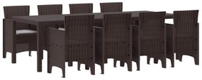 vidaXL Conjunto de Jantar para Jardim 9 pcs Castanho Rattan Polt