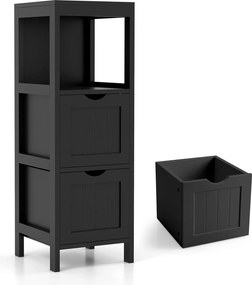 Armário para casa de banho com gavetas de arrumação 30 x 30 x 89 cm, com 2 gavetas extraíveis, lateral estreita,  preto