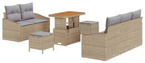 Conjunto de Sofá de Jardim de 8 Peças com Almofadas Bege Rattan Polido