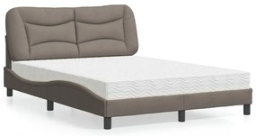 Cama com colchão 140x200 cm tecido castanho-acinzentado