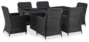 vidaXL 7 pcs conjunto de jantar para jardim vime PE preto