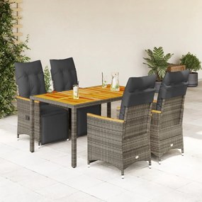 vidaXL 5 pcs conjunto bistrô de jardim c/ almofadões vime PE cinza