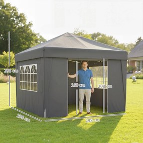 Tenda de jardim dobrável 3 x 3 x 2,75 m com proteção UV 30+ com janelas + paredes laterais + saco de transporte cinzento escuro