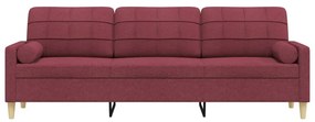 Sofá 3 lug. + almofadas decorativas 210cm tecido vermelho tinto