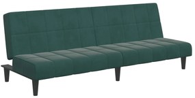 Sofá-cama 2 lugares c/ apoio de pés veludo verde-escuro
