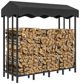 Outsunny Suporte para Lenha com Cobertura Estante para Lenha de Metal com Estrutura Reforçada e Anéis de Bloqueio 143x70x145 cm Preto