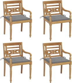 vidaXL Cadeiras Batávia com almofadões 4 pcs madeira de teca maciça